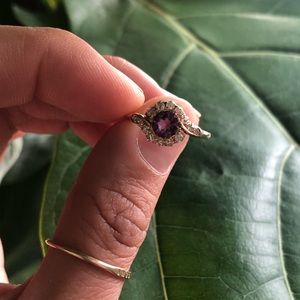 Antique 14k yg Amethyst and Old Cut Diamond Ring